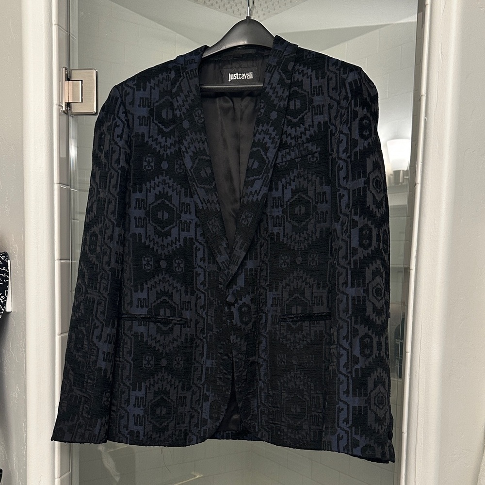 Just Cavalli Navy and Black Patterned Blazer